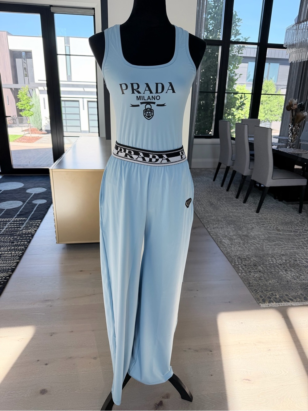 Prada Light Blue Jersey Tank with Wide-Leg Pants size M - Picture 10 of 10